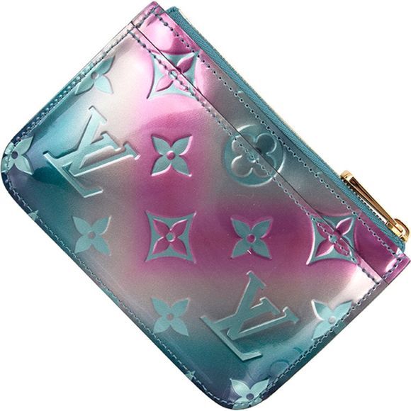 Louis Vuitton V Shape Pochette Monogram Vernis Calf Leather Pink Blue Handbag - Picture 2 of 5